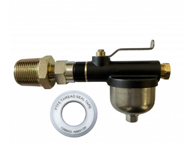 Black Premium Heating Oil Tank Filter with Isolation Valve