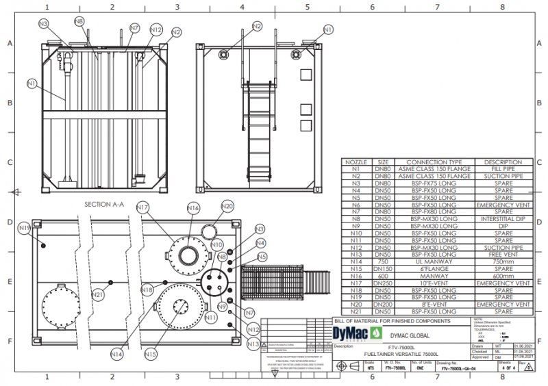 75000 Litre Steel Diesel Dispensing Tank Dymac FTV75000L Fuel Tank